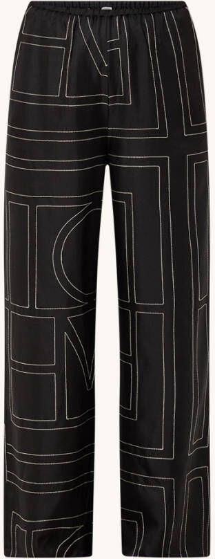 TOTEME High waist straight fit cropped pantalon van zijde met grafische print