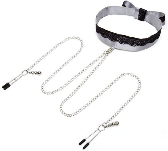 Fifty Shades of Grey Play Nice Satijnen Collar & Tepelklemmen