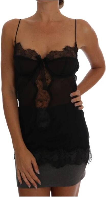 Dolce & Gabbana Silk Lace Chemise Lingerie Top , Zwart, Dames