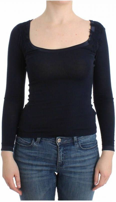 Ermanno Scervino Lingerie Blue Top Blouse Jumper Lace Rayon , Blauw, Dames