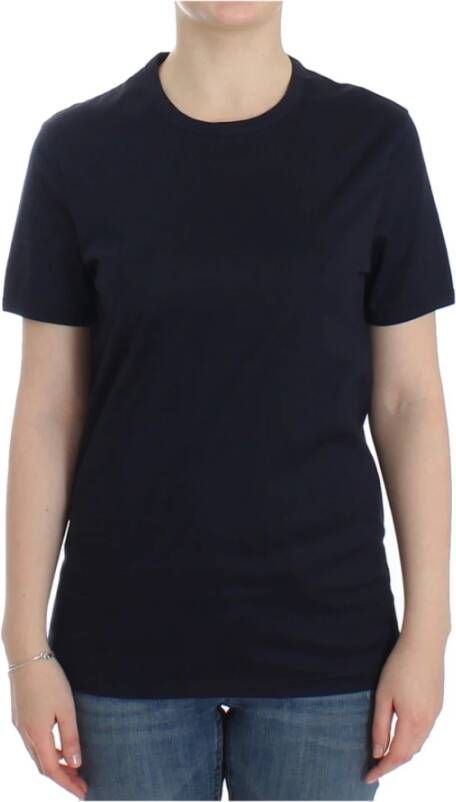 Ermanno Scervino Lingerie Blue Crewneck Cotton Logo T shirt , Blauw, Dames