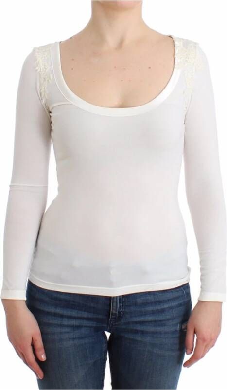 Ermanno Scervino Lingerie White Top Blouse Jumper Lace Rayon , Wit, Dames