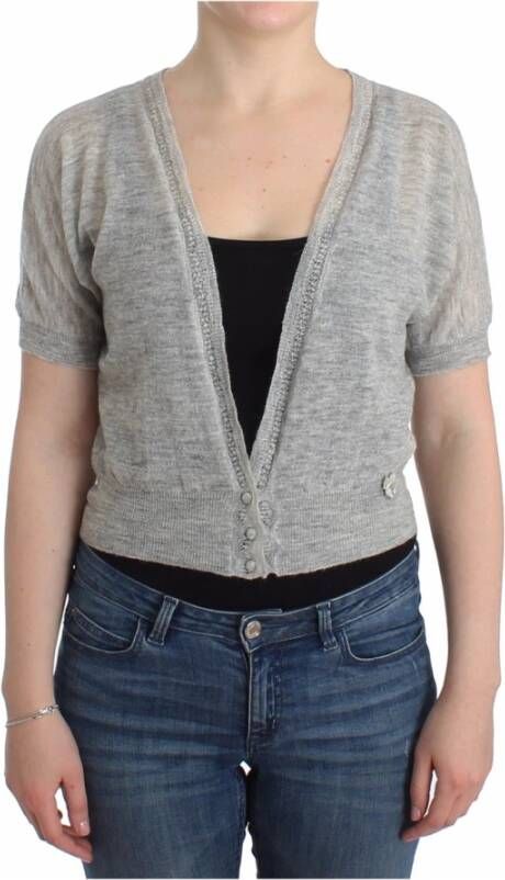 Ermanno Scervino Lingerie Knit bijgesneden wollen trui Cardigan , Grijs, Dames