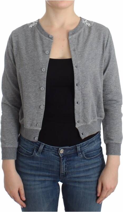 Ermanno Scervino Lingerie Gray Lace Sweater Cardigan Top , Grijs, Dames