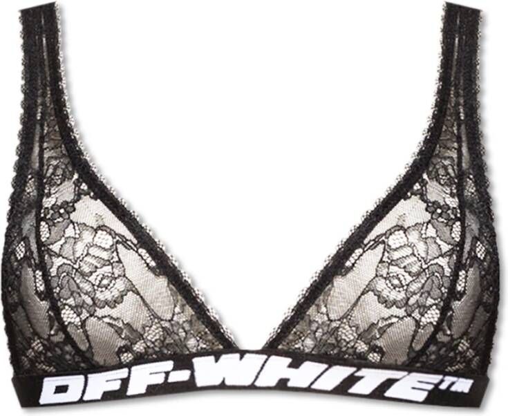 Off White lace bra with logo band , Zwart, Dames